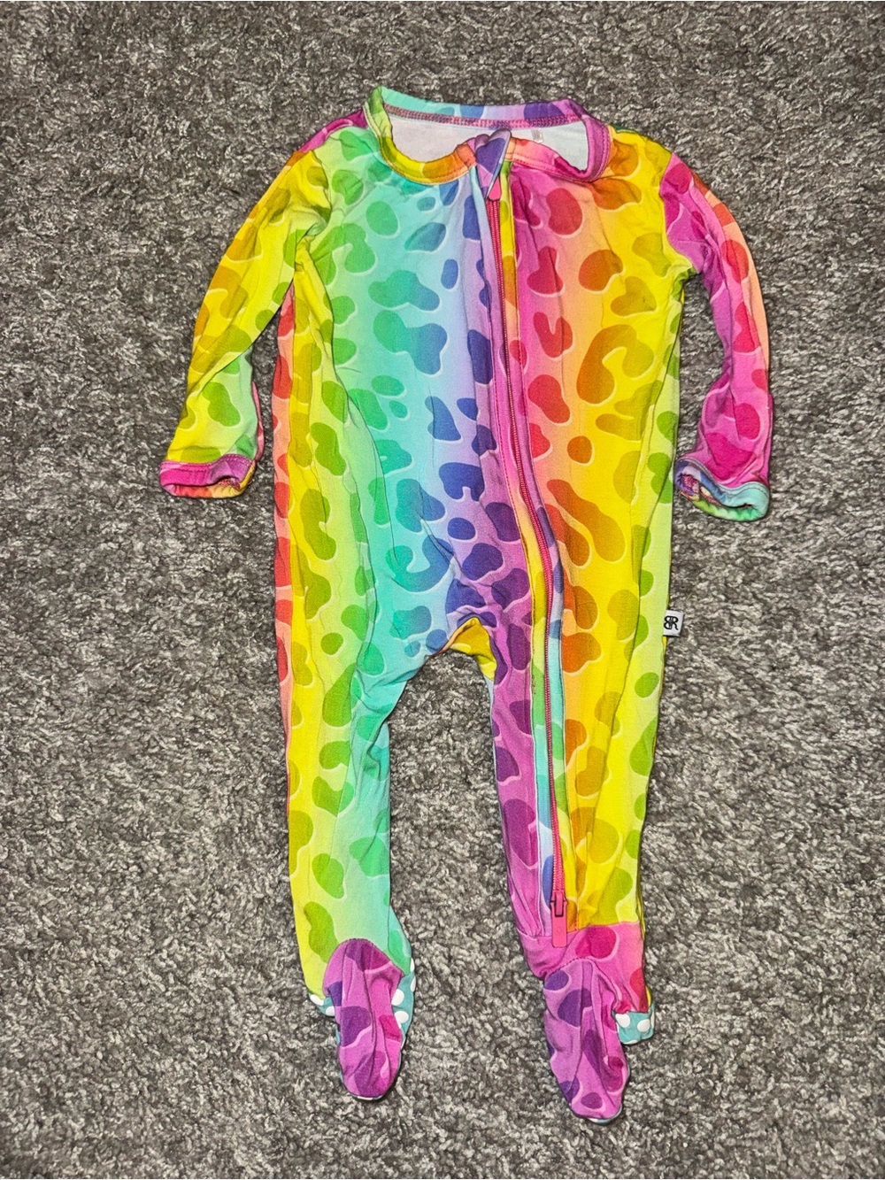 Bums & Roses Rainbow Leopard Zip-Front Baby Footie - Multicolor Newborn
